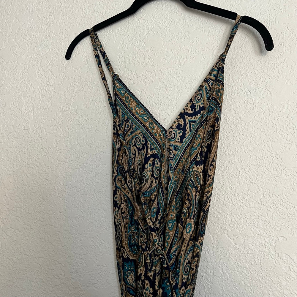 Women's Navy & Beige Paisley Backless Mini Dress S Viscose - Picture 4 of 8